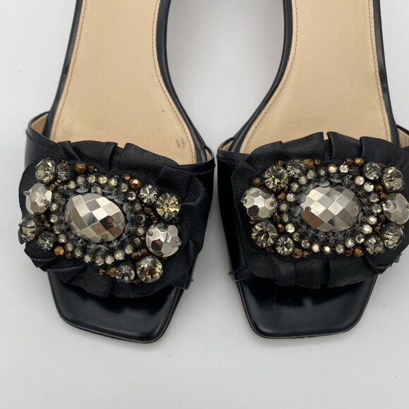 Prada Black Embellished Low Heels Size 36.5 Black Leather Square Toe Romantic - Picture 4 of 10